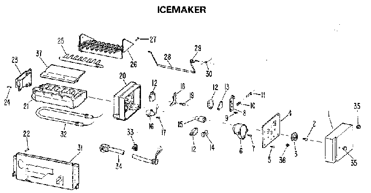 Ice Maker Diagram and Parts List for TBX25RLF  General Electric Refrigerator