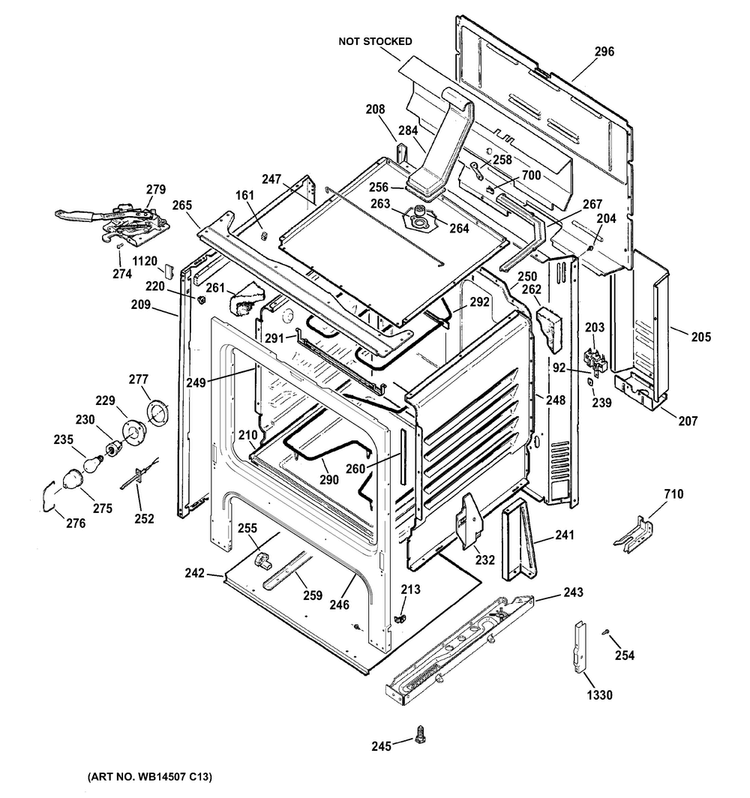 Body Parts Diagram and Parts List for RB780DH1BB  Hotpoint Range