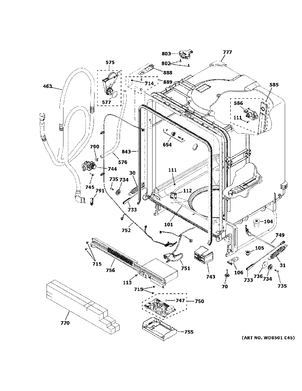 Body Parts Diagram and Parts List for GDF535PGR1BB  General Electric Dishwasher
