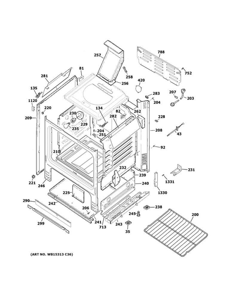 Body Parts Diagram and Parts List for JGBS66DEK4BB  General Electric Range