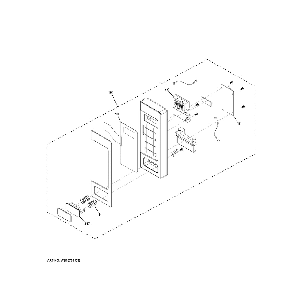 Control Parts Diagram and Parts List for PCHK11S1W1BB  General Electric Microwave
