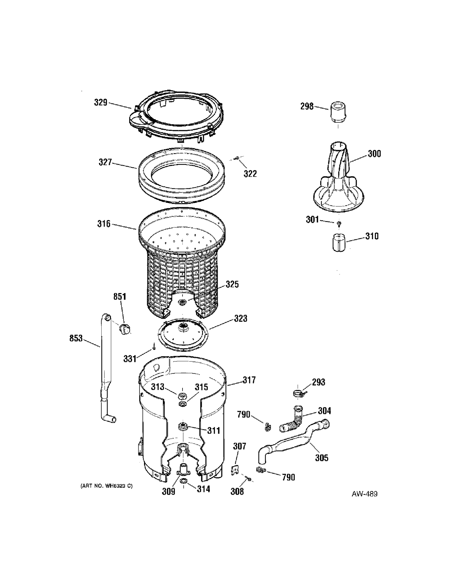 TUB Diagram and Parts List for 56411D5WW  General Electric Washer