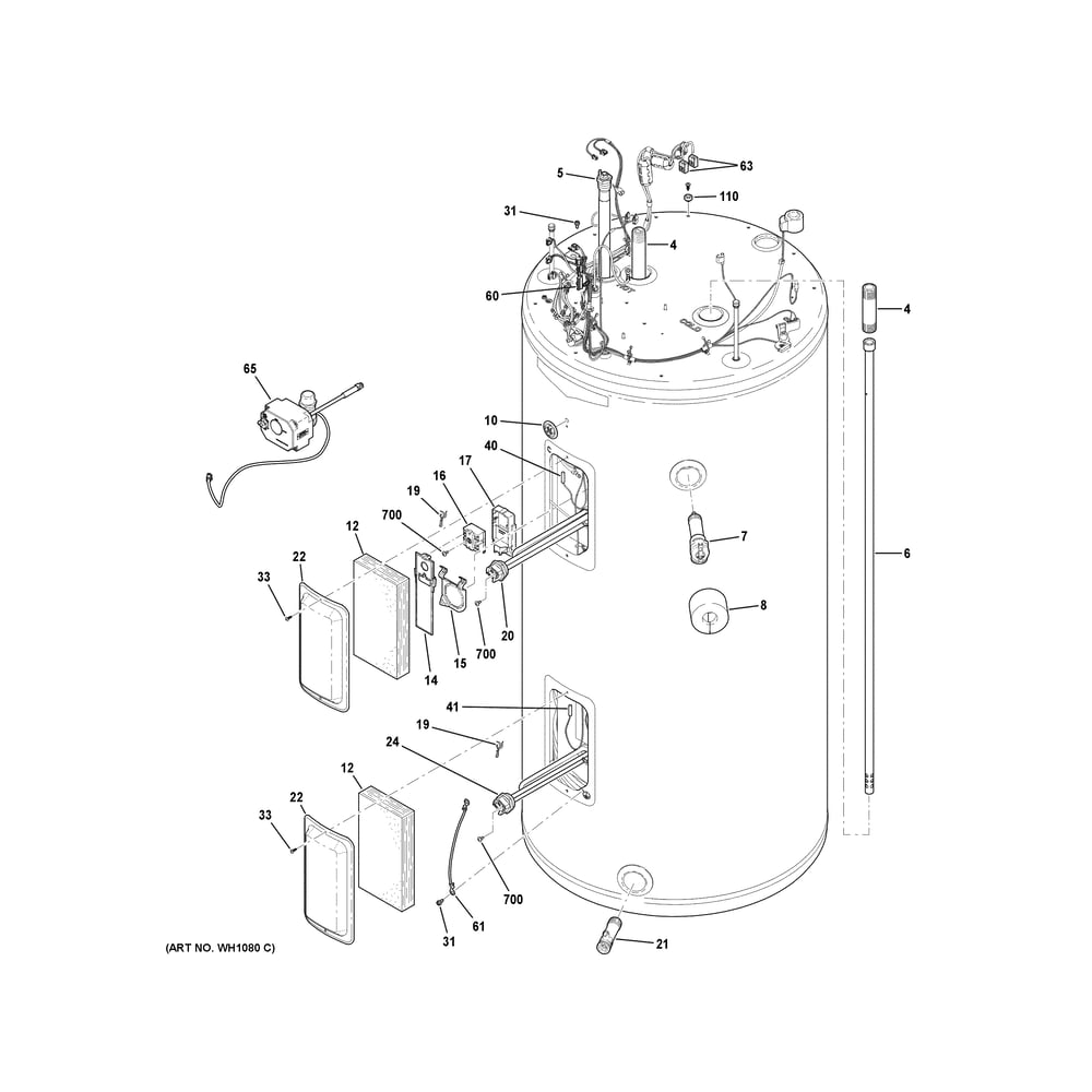 Water Heater Assembly Diagram and Parts List for PH40S10BPY01  General Electric Water Heater