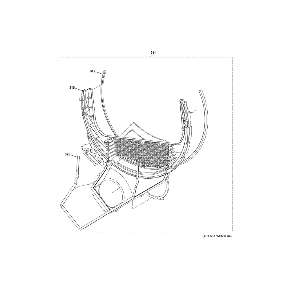 Trap Duct Assembly Diagram and Parts List for HTX24EASK1WS  General Electric Dryer