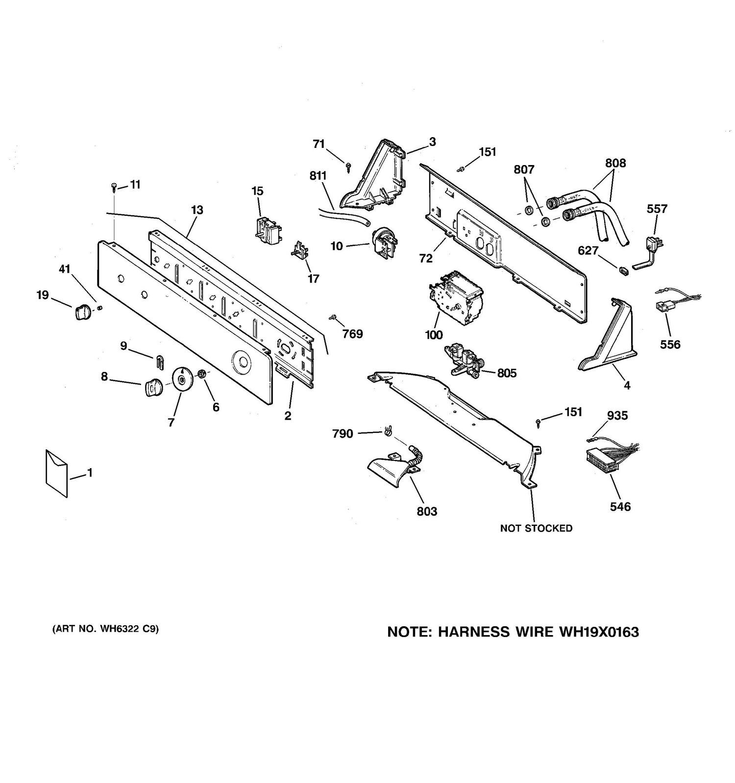CONTROLS & BACKSPLASH Diagram and Parts List for 57441DAWW  General Electric Washer