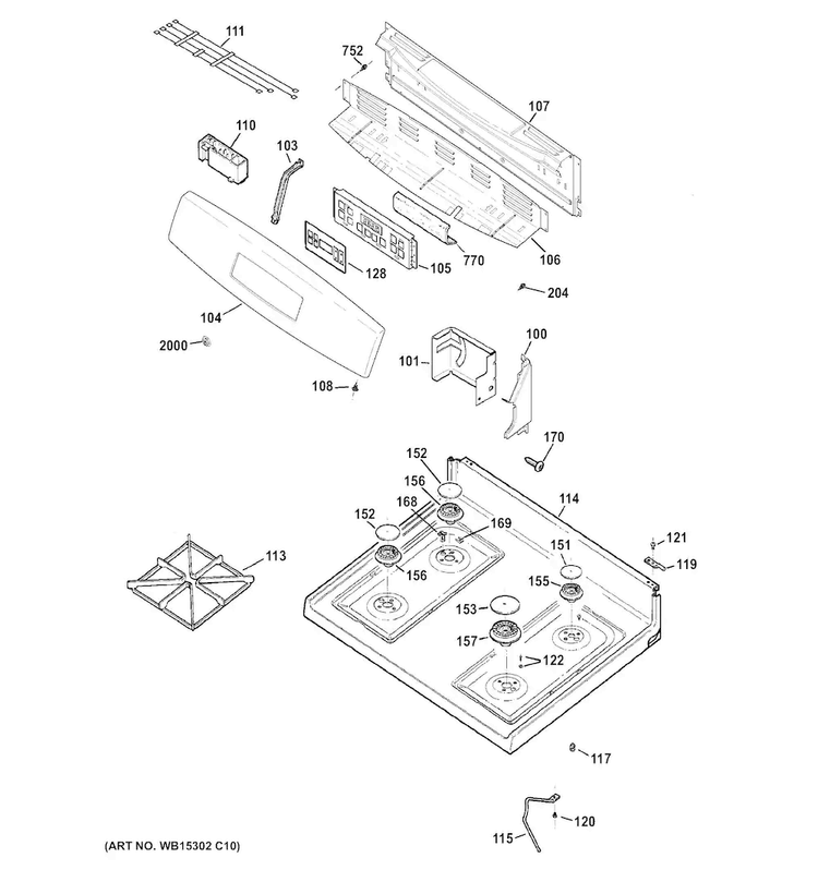 Control Panel & Cooktop Diagram and Parts List for JGB630REF4SS  General Electric Range