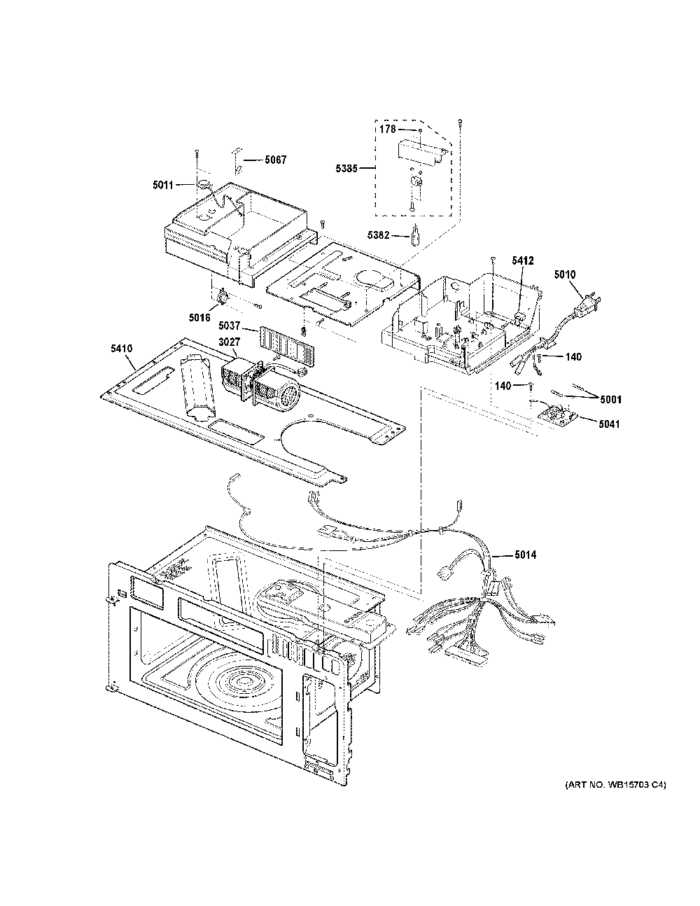 Interior Parts Diagram and Parts List for CVM517P4R1W2  General Electric Microwave