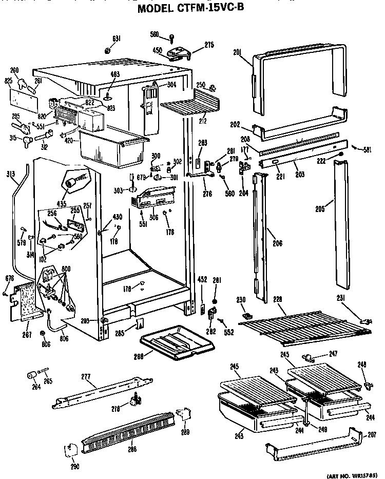 Cabinet Parts Diagram and Parts List for CTFM15VCB  Hotpoint Refrigerator