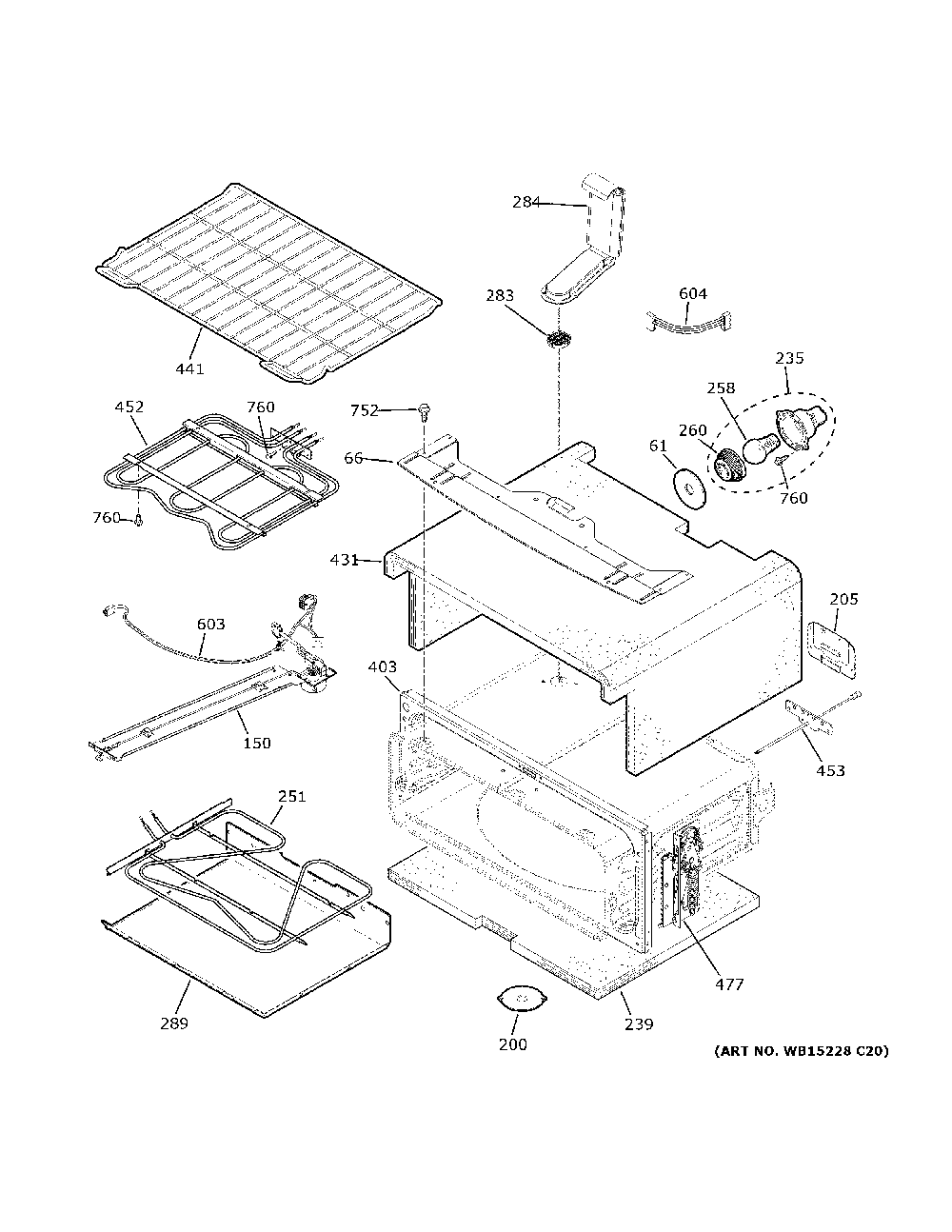 Upper oven Diagram and Parts List for PB960SJ9SS  General Electric Range