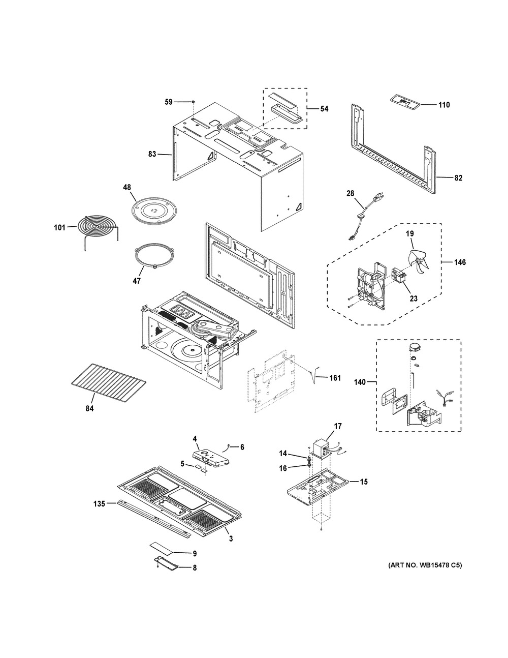 Oven Cavity Parts 2 Diagram and Parts List for CVM517P3M1D1  General Electric Microwave