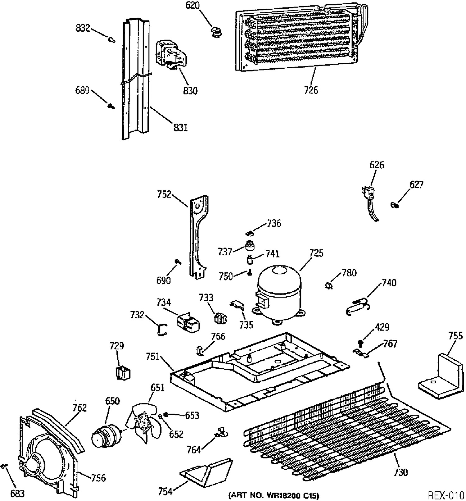 UNIT PARTS Diagram and Parts List for TBX22P1YARBB  General Electric Refrigerator