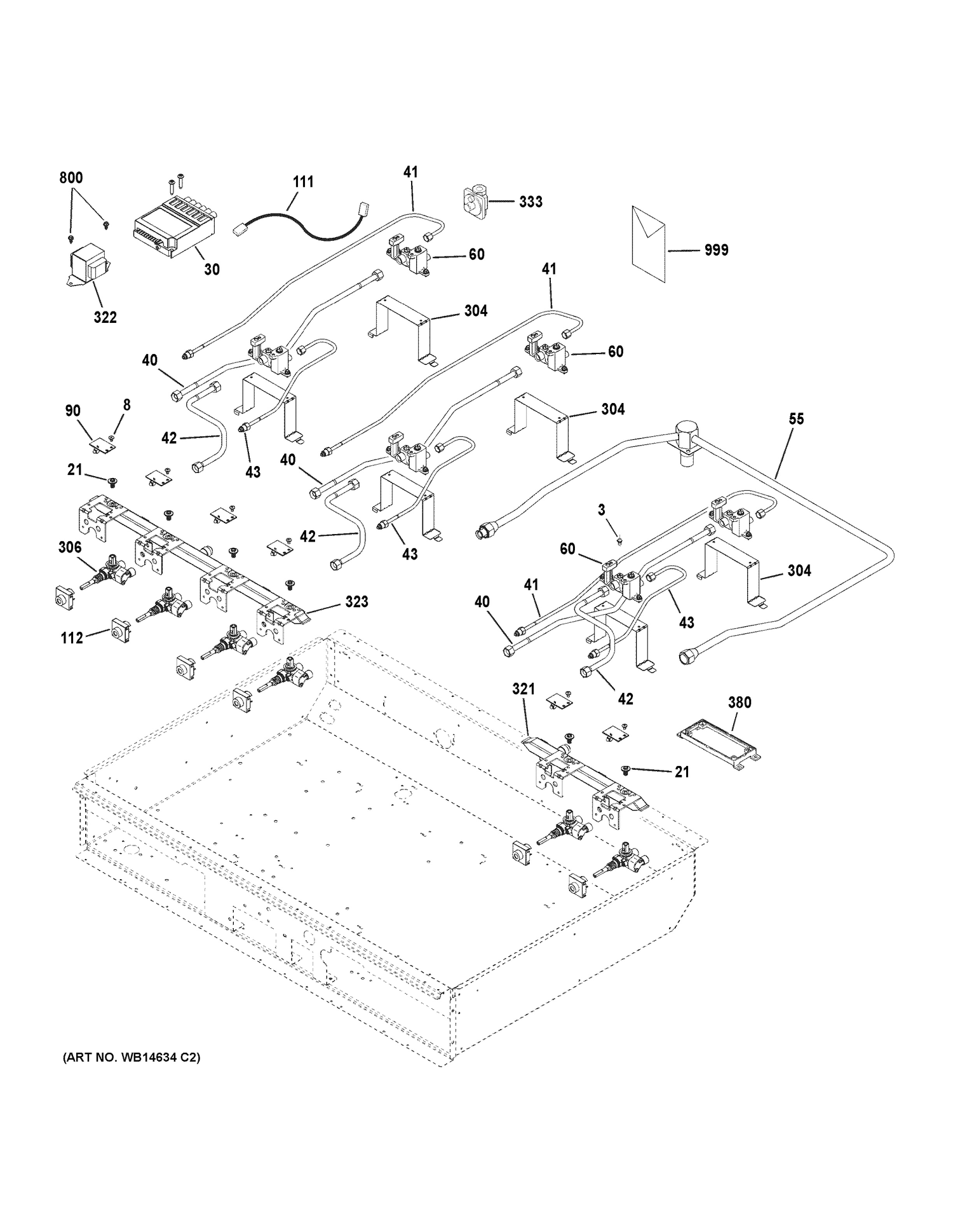 GAS & BURNER PARTS Diagram and Parts List for ZGU366NP6SS  General Electric Range