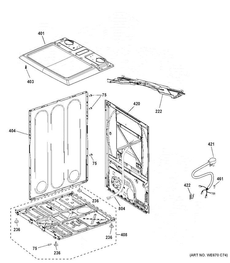 Cabinet & Top Panel Diagram and Parts List for GTD33GASK0WW  General Electric Dryer