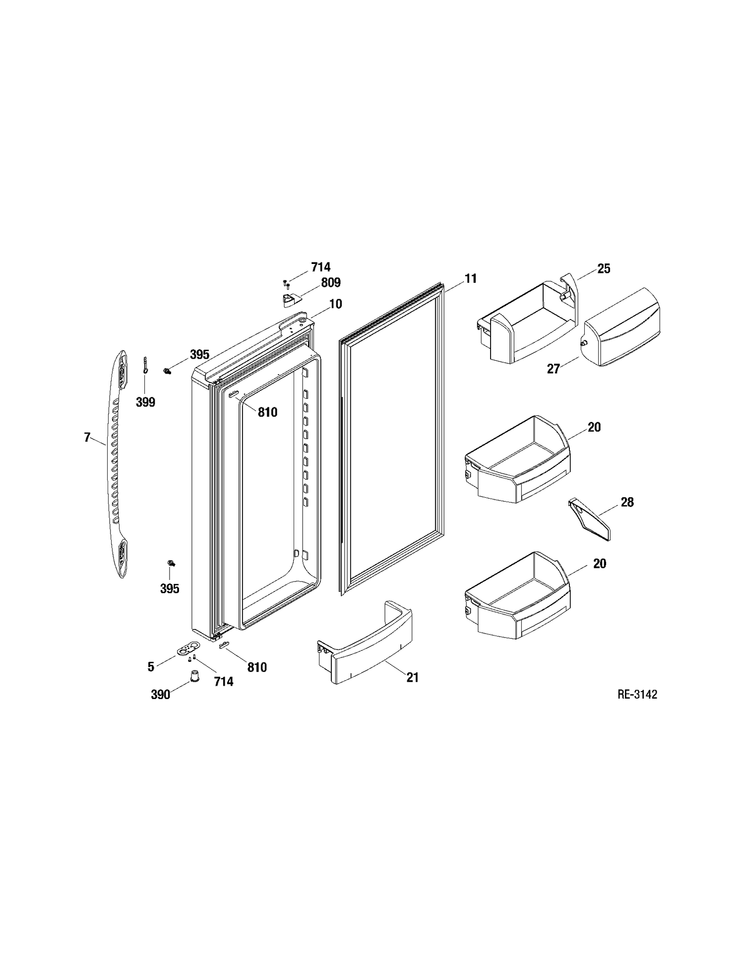 FF DOOR LEFT Diagram and Parts List for PFSF1NFXABB  General Electric Refrigerator