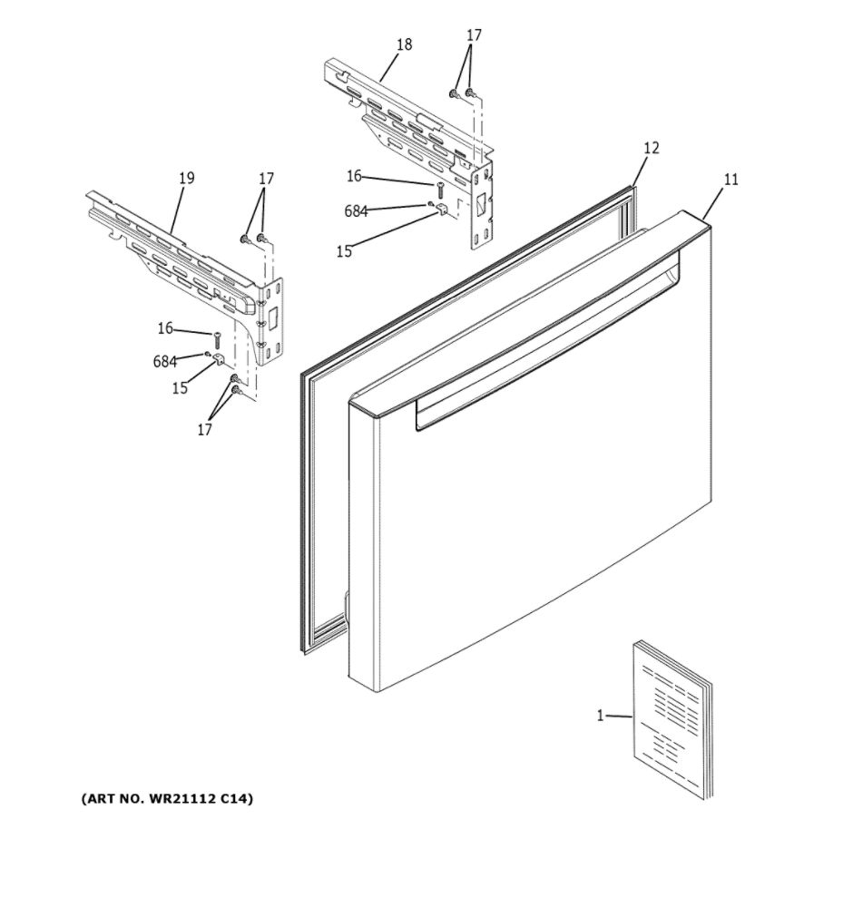 Freezer Door Diagram and Parts List for QNE27JBMNFTS  General Electric Refrigerator