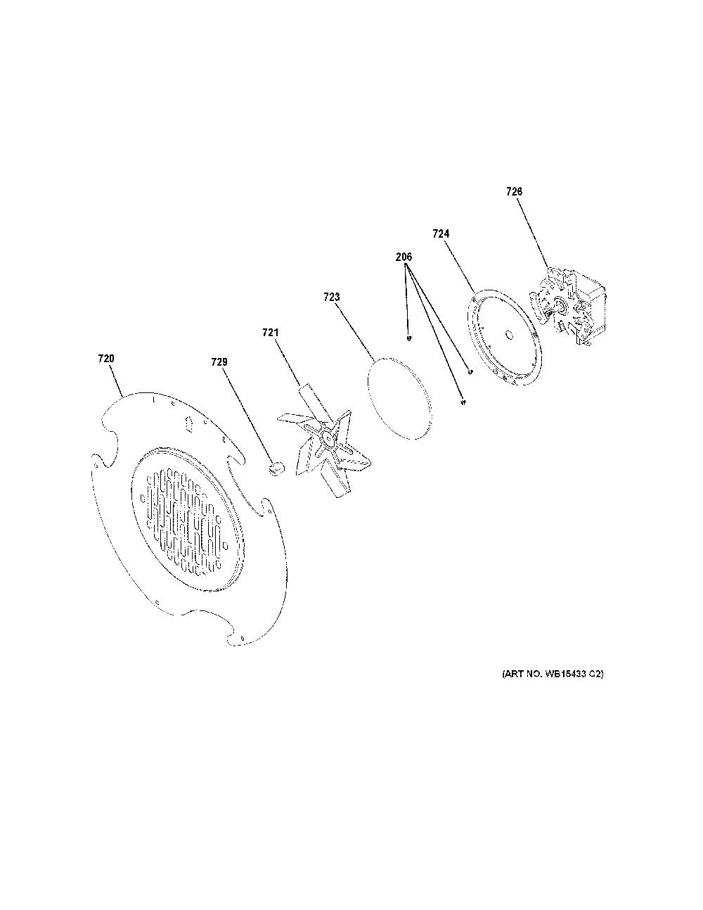 Convection Fan Diagram and Parts List for PGB960SEJ6SS  General Electric Range
