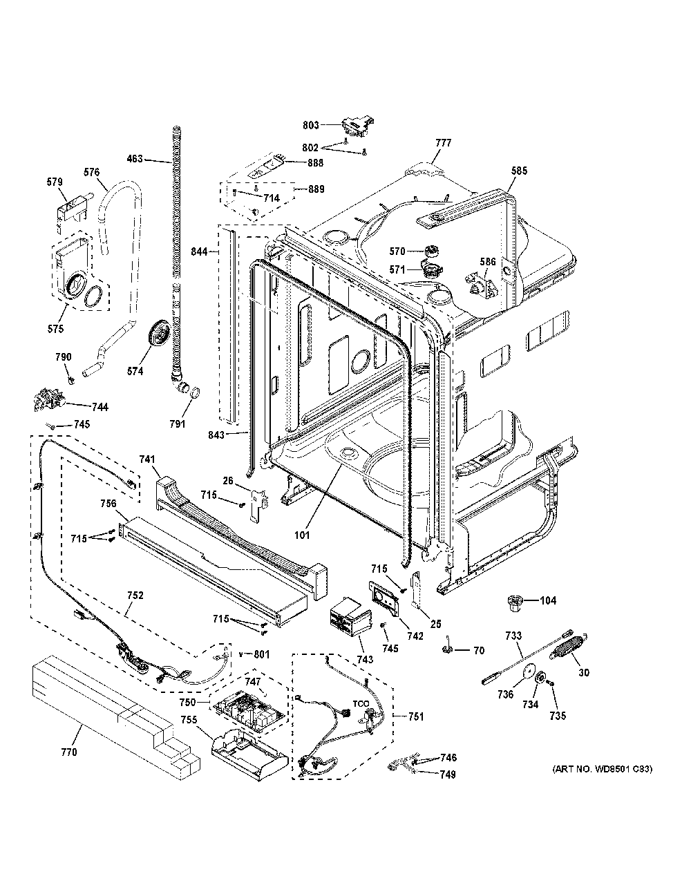 Body Parts Diagram and Parts List for CDT805P2N5S1  General Electric Dishwasher