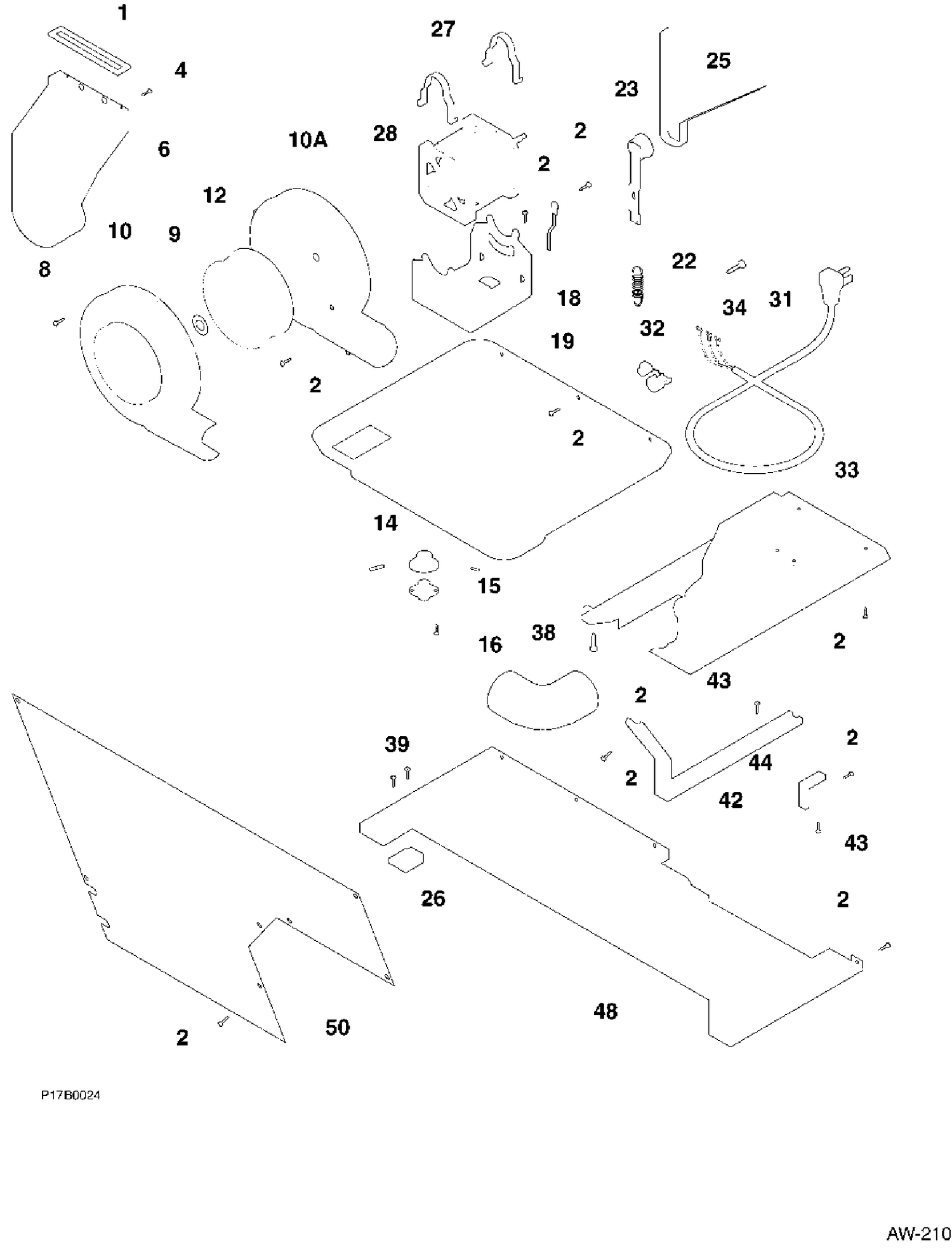 MOTOR / BLOWER /BELT Diagram and Parts List for 52750-5  General Electric Washer