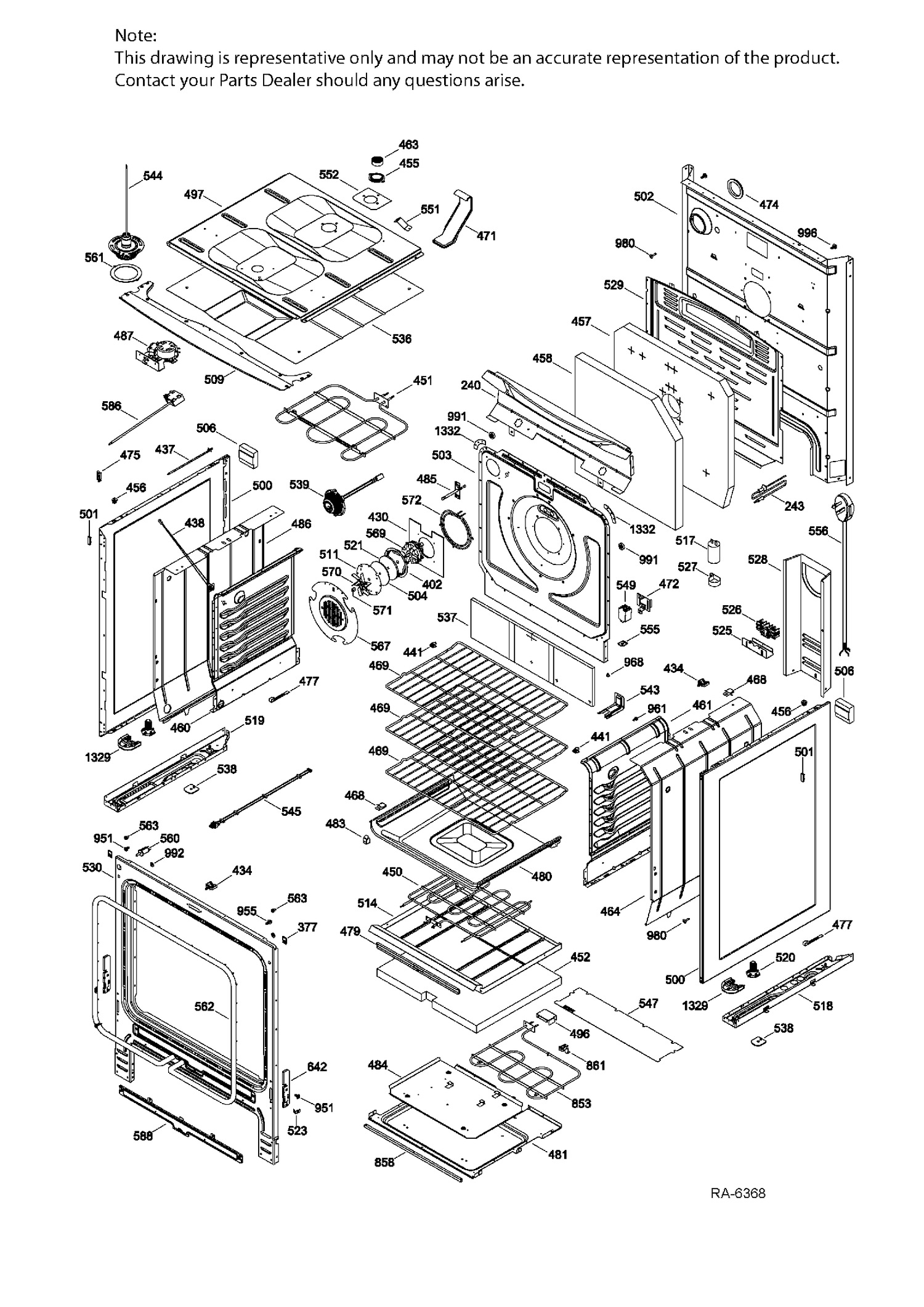 BODY PARTS Diagram and Parts List for PCB969DR2WW  General Electric Range