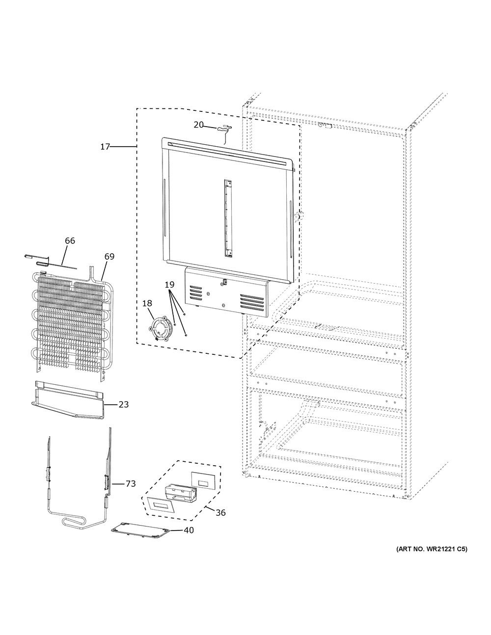 Refrigerator Section Diagram and Parts List for CVE28DP3NFD1  General Electric Refrigerator