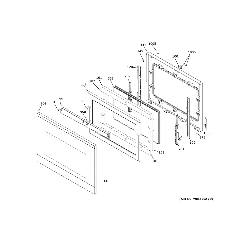 Lower Door Diagram and Parts List for CTD90DM2N4S5  General Electric Wall Oven