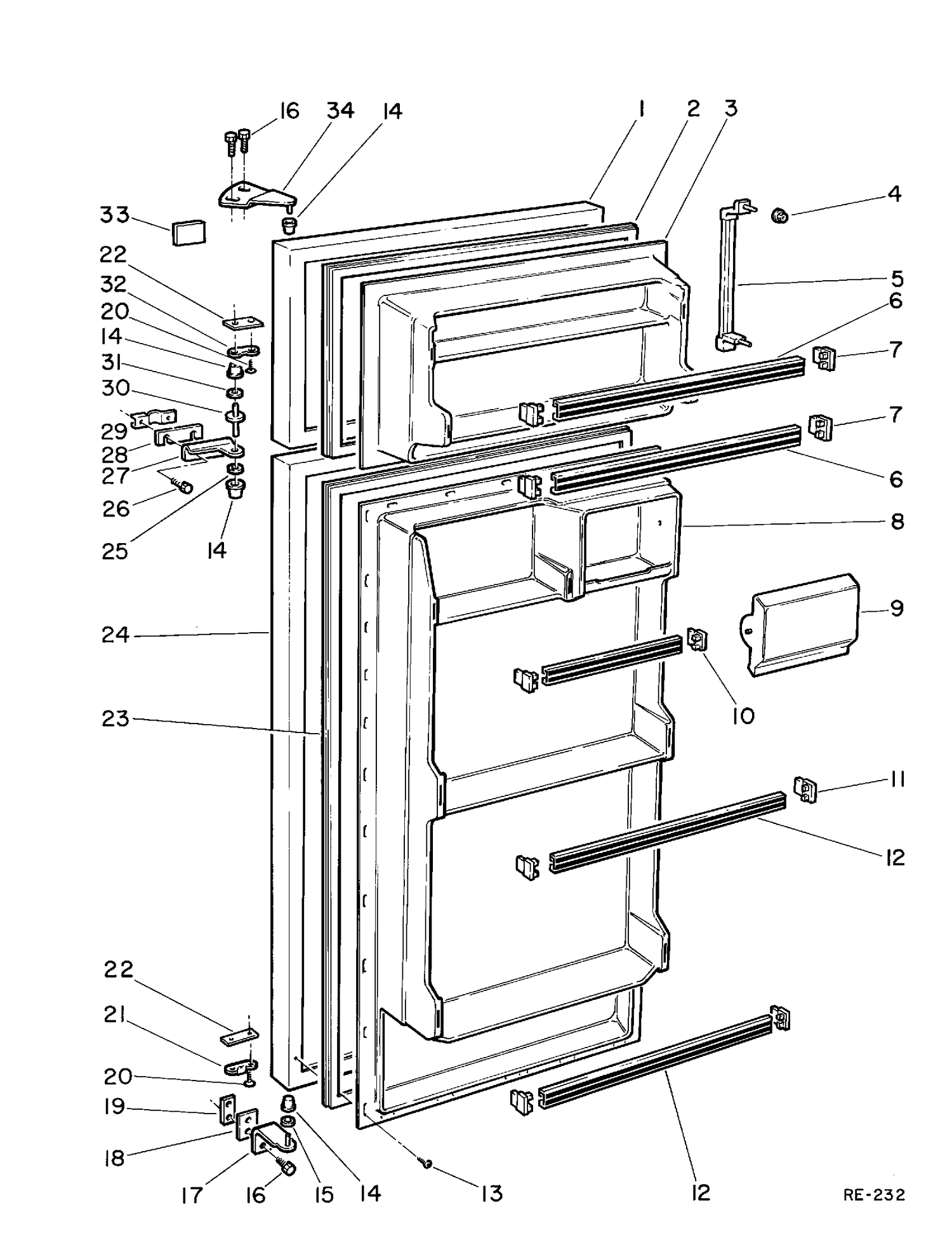 DOOR GROUP Diagram and Parts List for 32101  General Electric Refrigerator