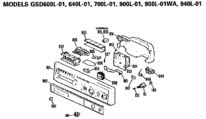 Control Panel Diagram and Parts List for GSD700L01  General Electric Dishwasher
