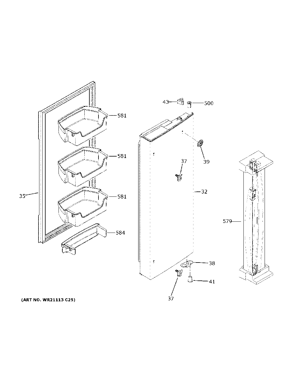 Fresh food door - rh Diagram and Parts List for GNE27JYMNFFS  General Electric Refrigerator
