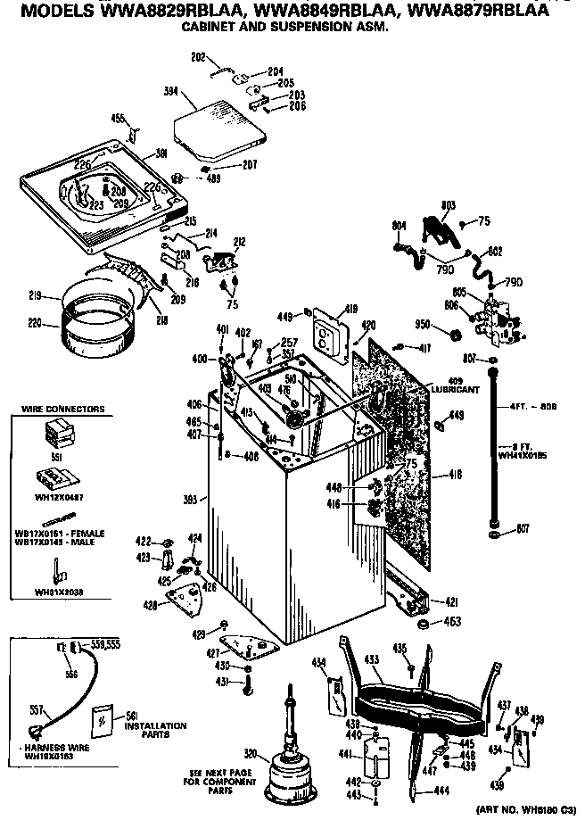 Cabinet And Suspension Diagram and Parts List for WWA8829RBLAA  General Electric Washer