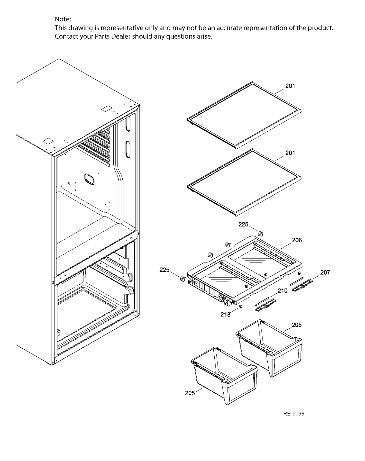 FF SHELVES Diagram and Parts List for GDE21DSKAKSS  General Electric Refrigerator