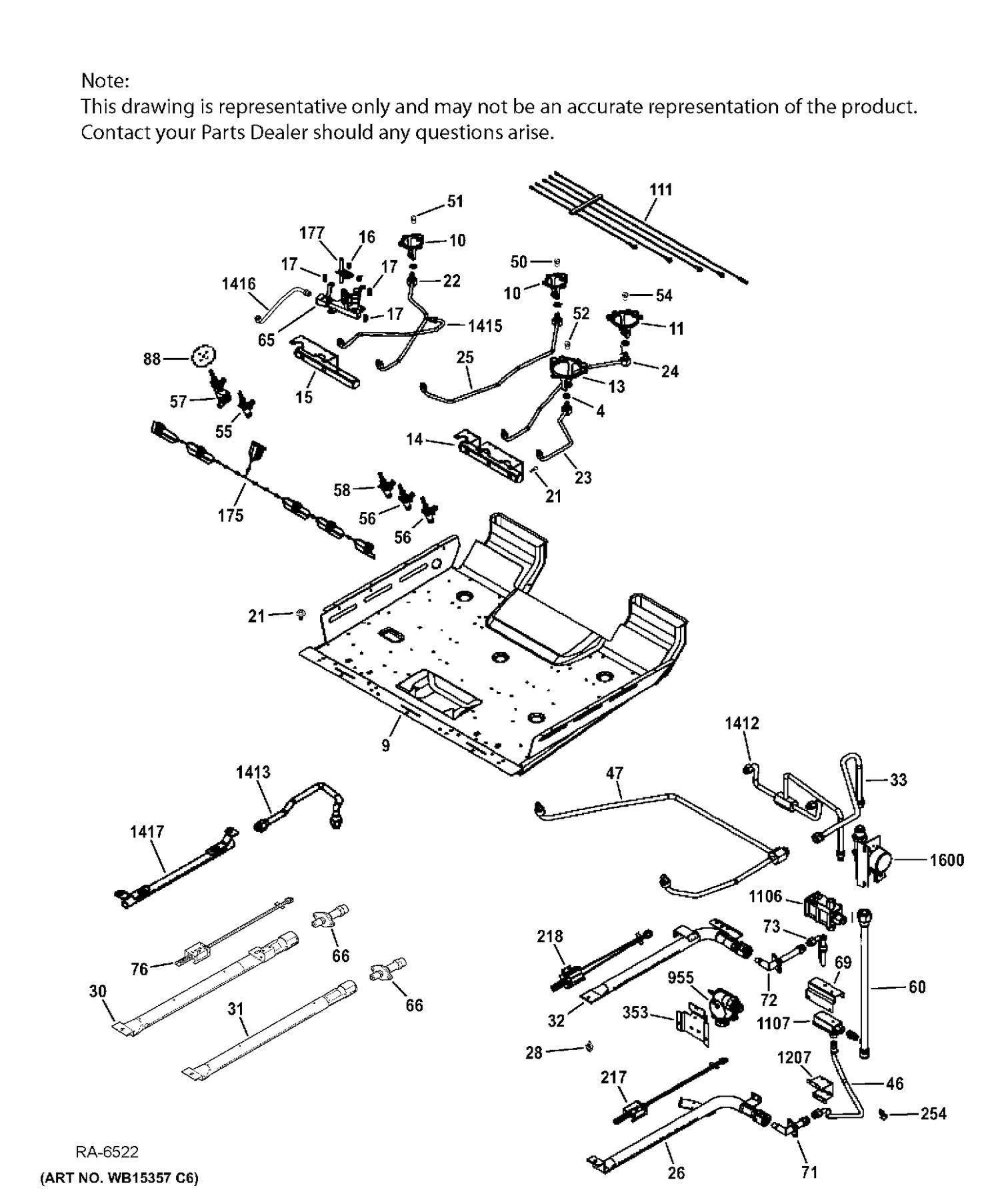 GAS & BURNER PARTS Diagram and Parts List for PCGS950SEF5SS  General Electric Range