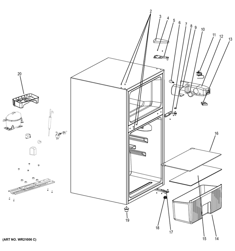 Cabinet Diagram and Parts List for GDE03GGHBBB  General Electric Refrigerator