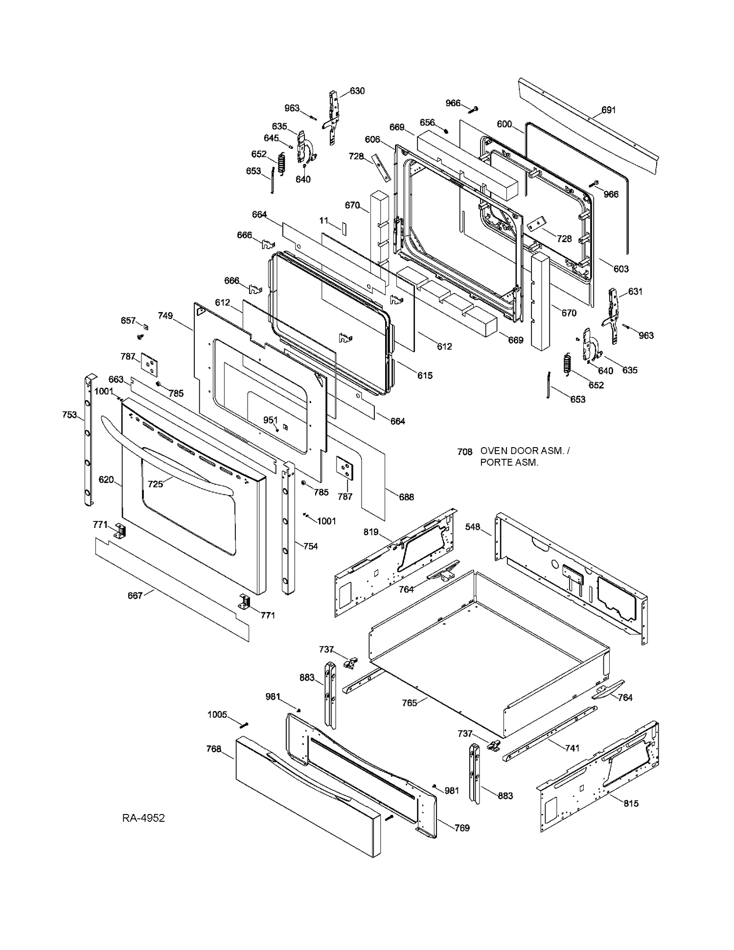 DOOR Diagram and Parts List for JCGB600SET2SS  General Electric Range