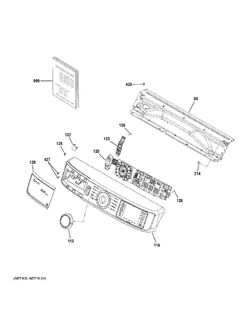 Controls And Backsplash Diagram and Parts List for PFD95GSPT0DS  General Electric Dryer
