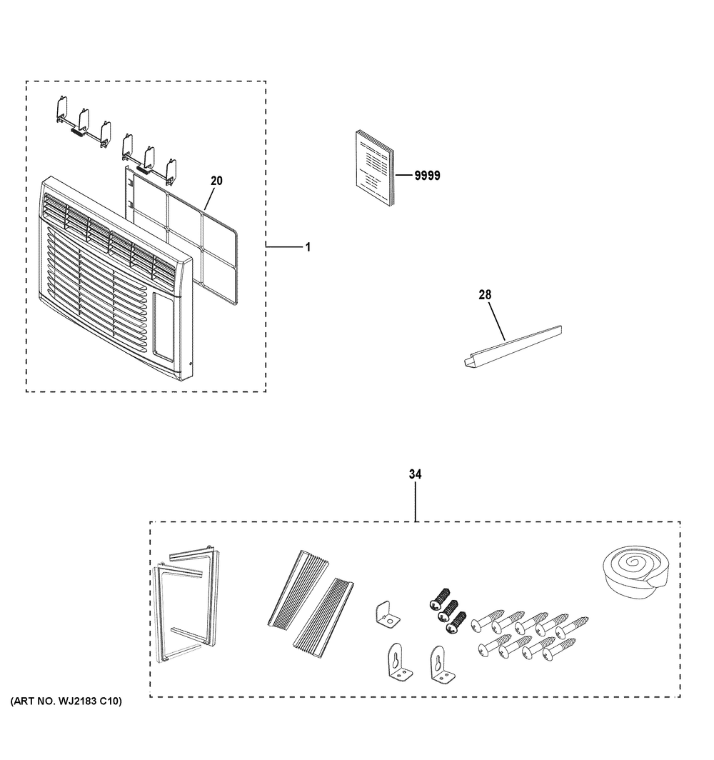 Room Air Conditioner Diagram and Parts List for AWFS05BWL1  General Electric Air Conditioner