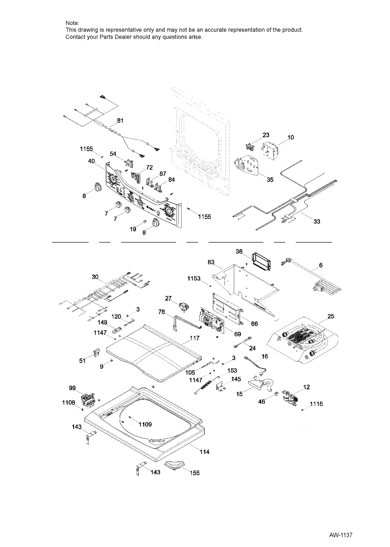LID & CONTROLS Diagram and Parts List for GUD24ESMJ0WW  General Electric Dryer
