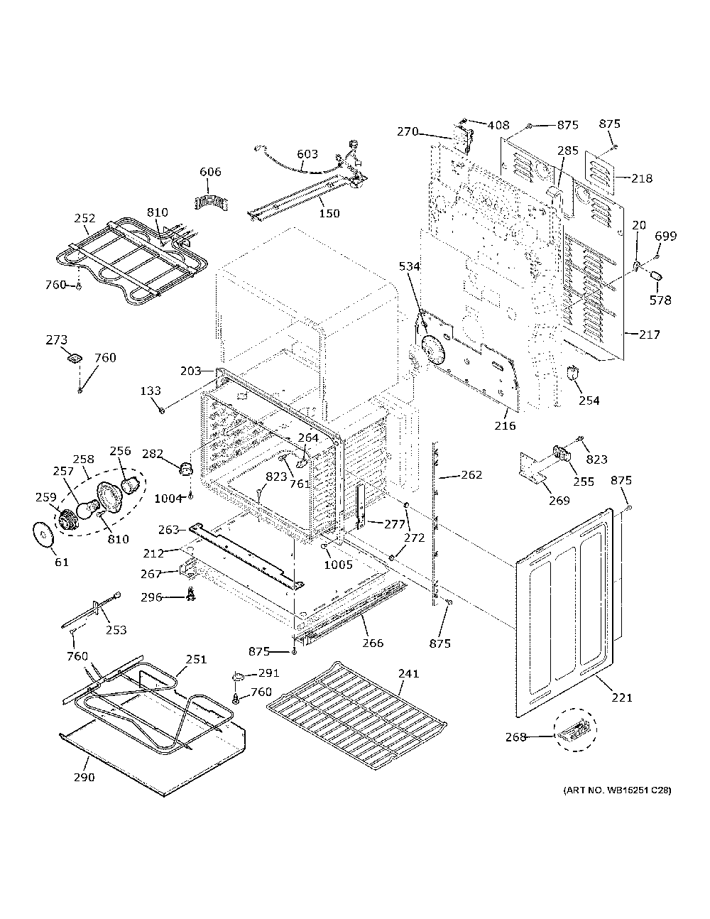 Lower Oven Diagram and Parts List for PB965YP4FS  General Electric Range