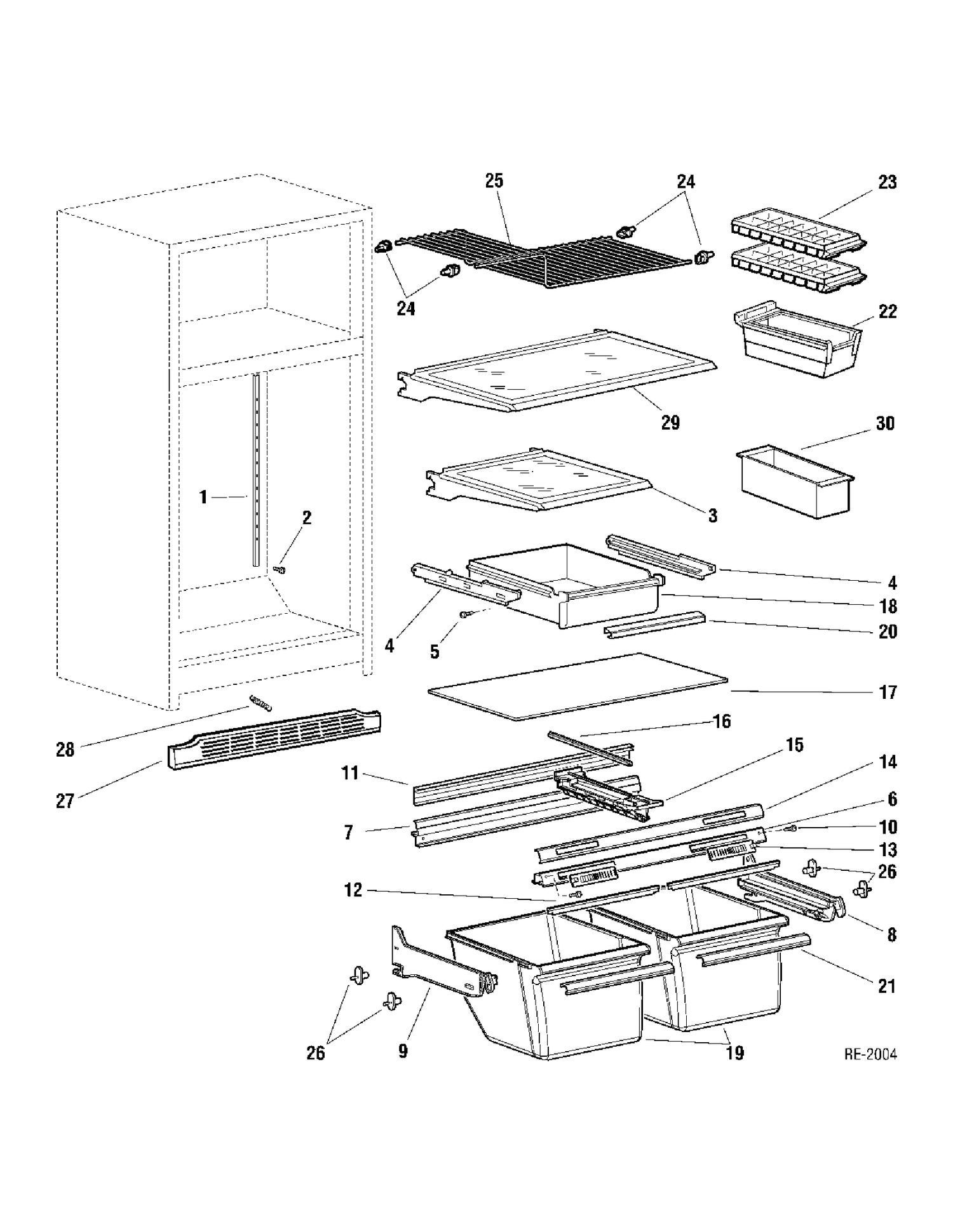 CABINET Diagram and Parts List for LX18JDARW-2  General Electric Refrigerator
