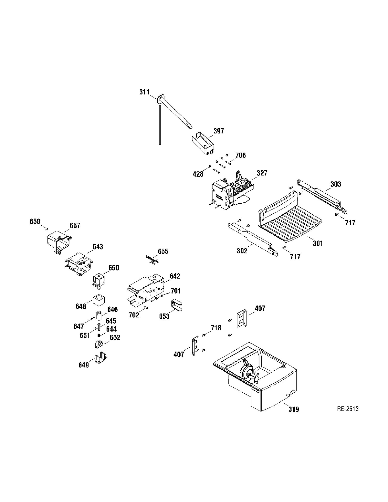 ICE MAKER Diagram and Parts List for GSR25VSTASS  General Electric Refrigerator