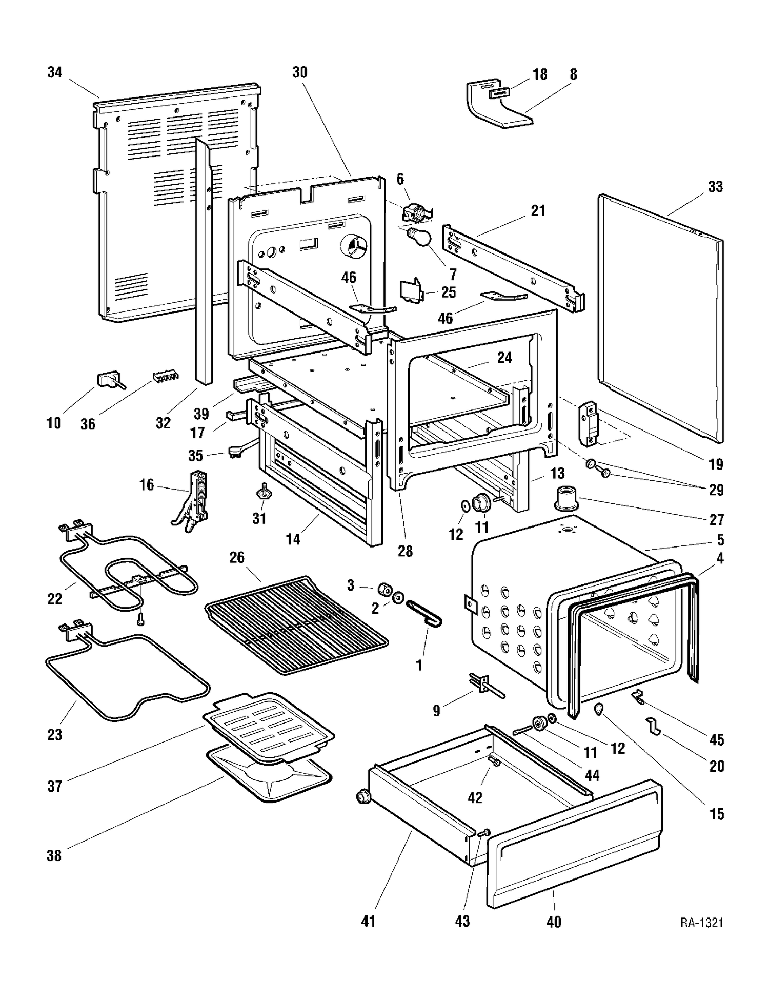 CHASSIS Diagram and Parts List for HRMR3800TM-2  General Electric Range