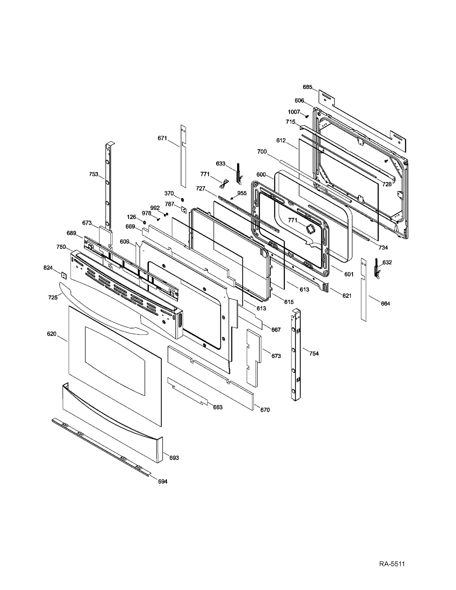 DOOR Diagram and Parts List for PCS968SR3SS  General Electric Range