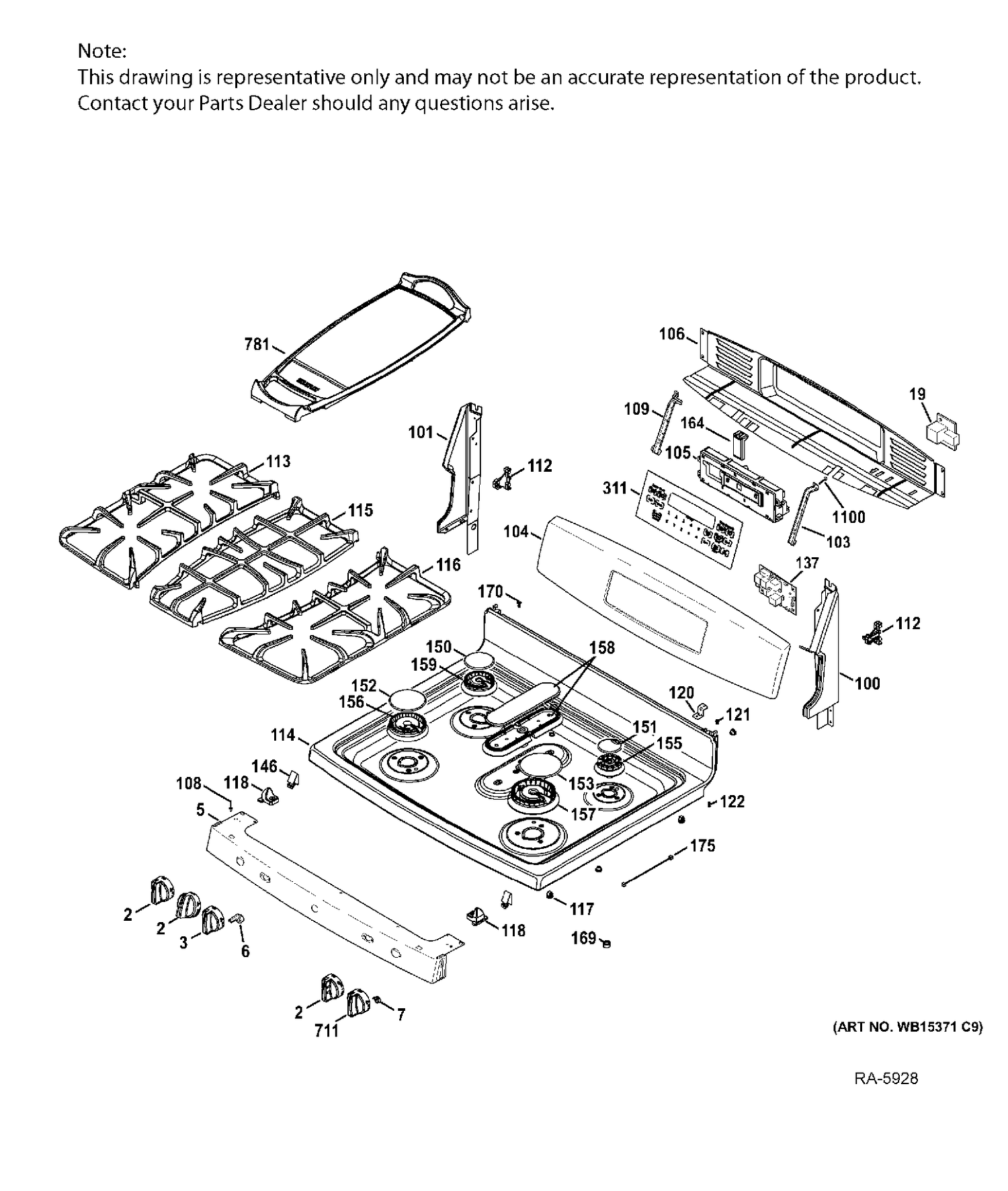CONTROL PANEL & COOKTOP Diagram and Parts List for JCGB850SEF3SS  General Electric Range