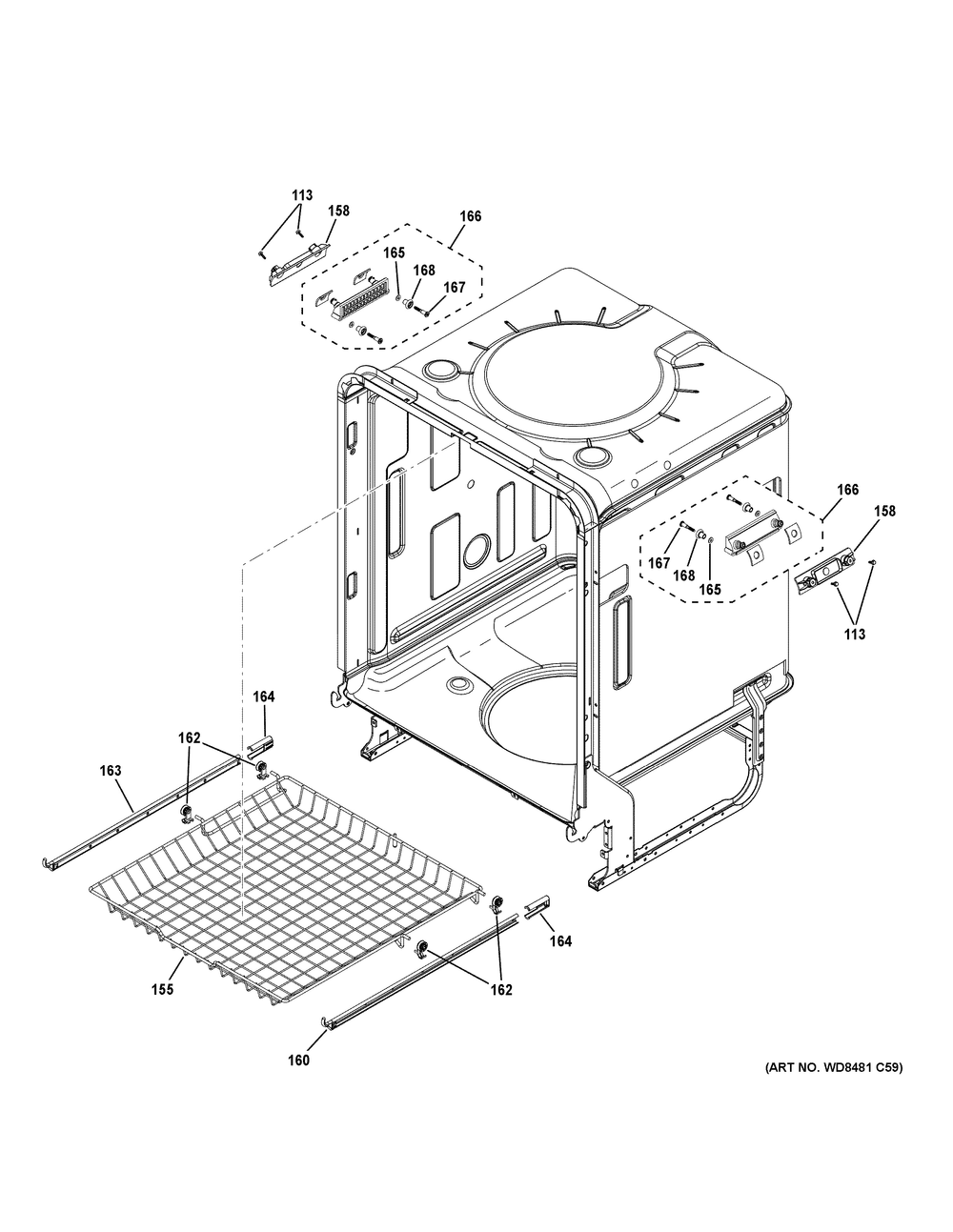 Body Parts (2) Diagram and Parts List for GDF650SMV1ES  General Electric Dishwasher