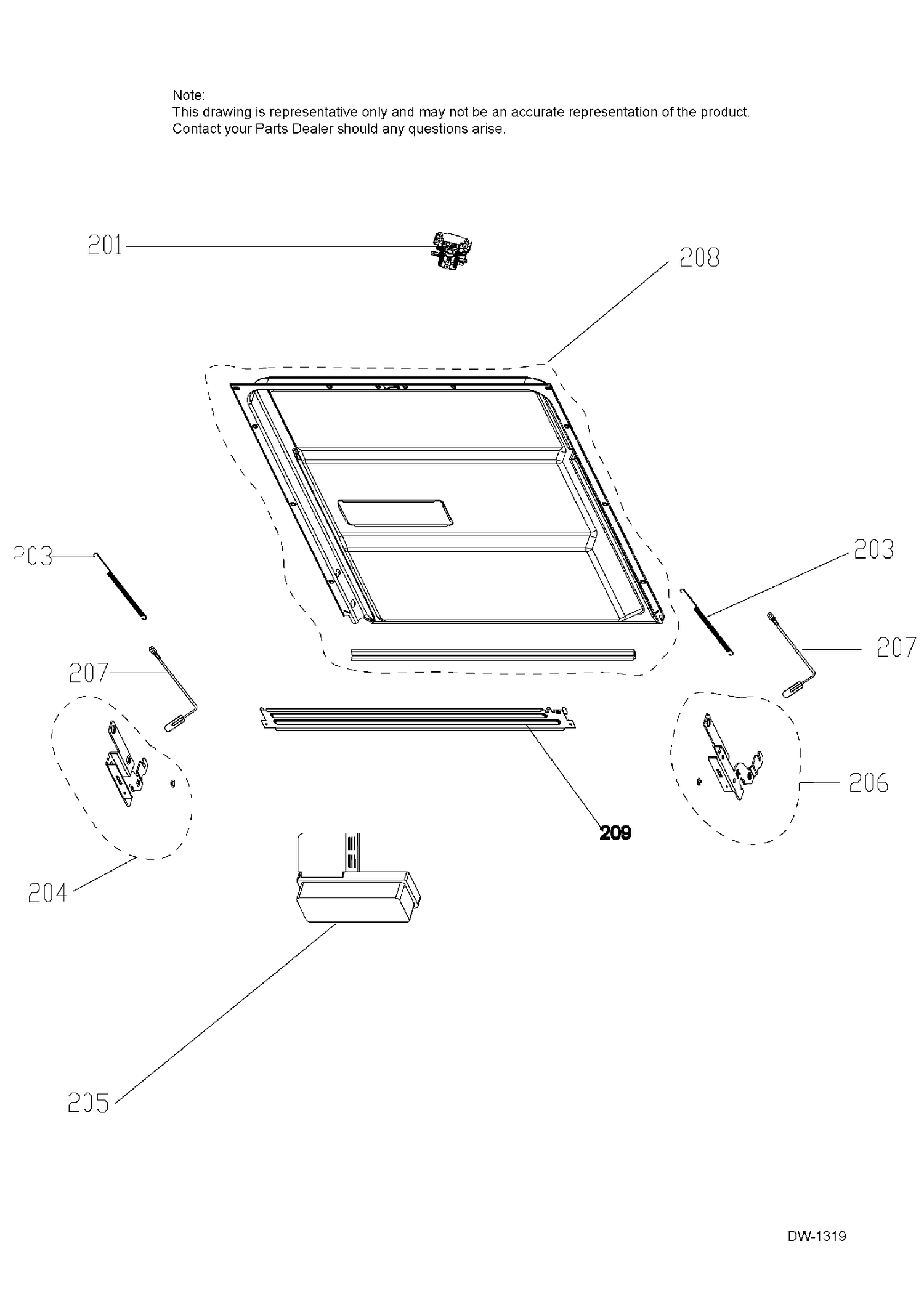 INNER DOOR ASM Diagram and Parts List for GDT650SMJ2ES  General Electric Dishwasher
