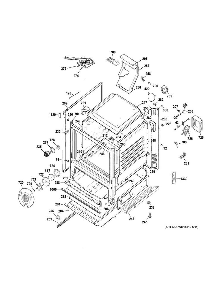 Body Parts Diagram and Parts List for JGB760EEF1ES  General Electric Range