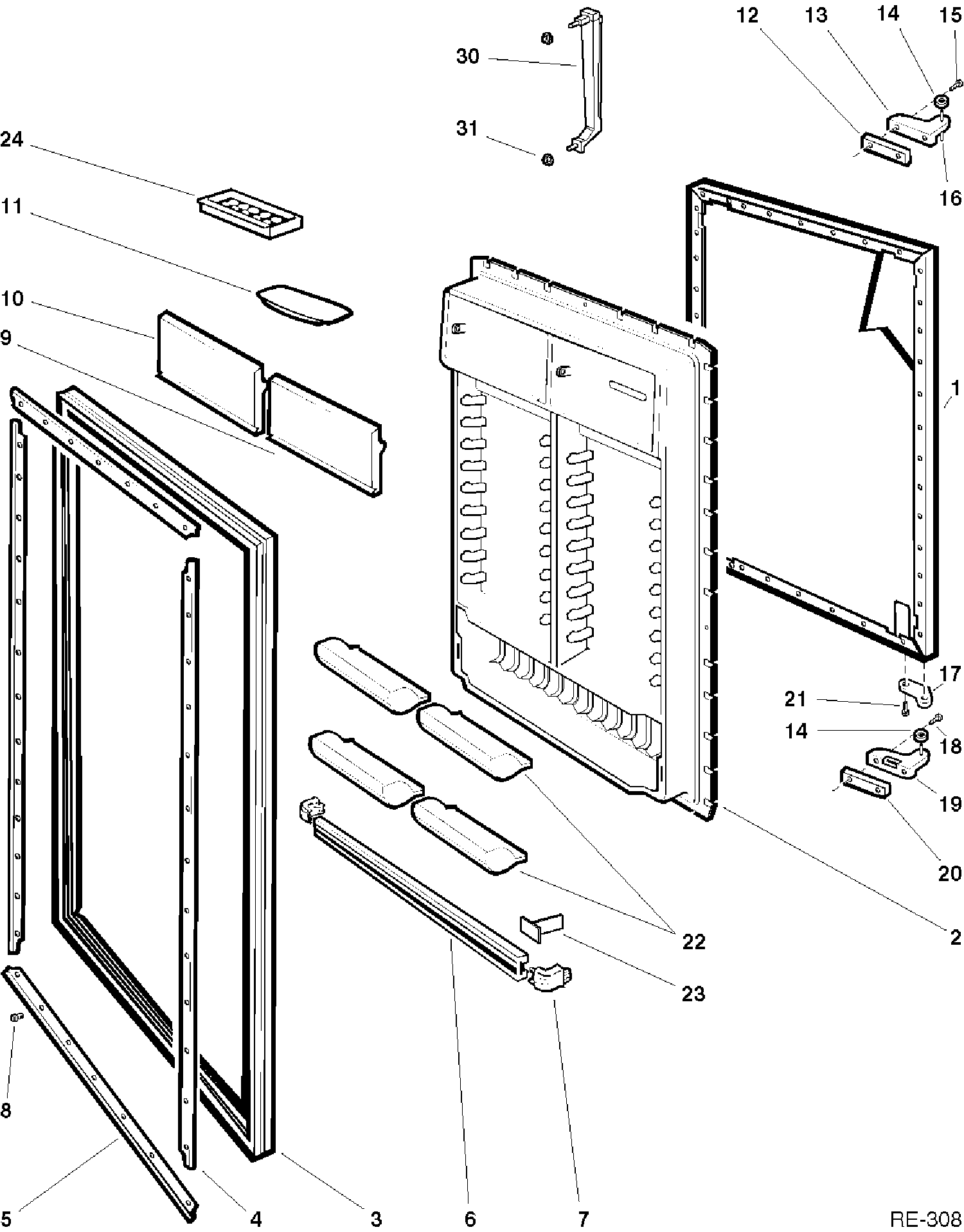 REFRIGERATOR DOOR Diagram and Parts List for MLF1875S-1  General Electric Refrigerator