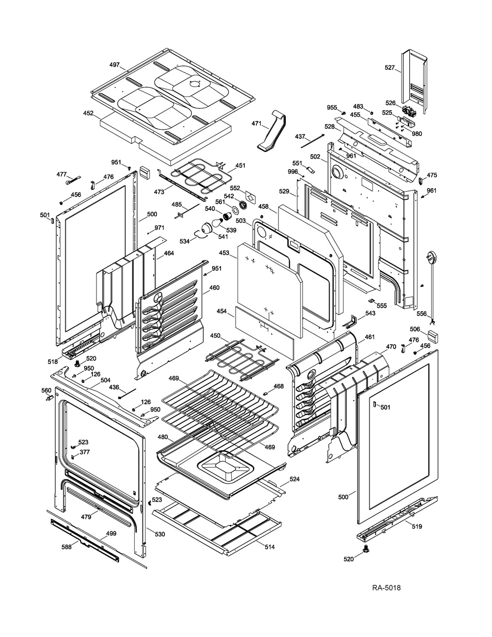 Body Parts Diagram and Parts List for PCB980DF3BB  General Electric Range