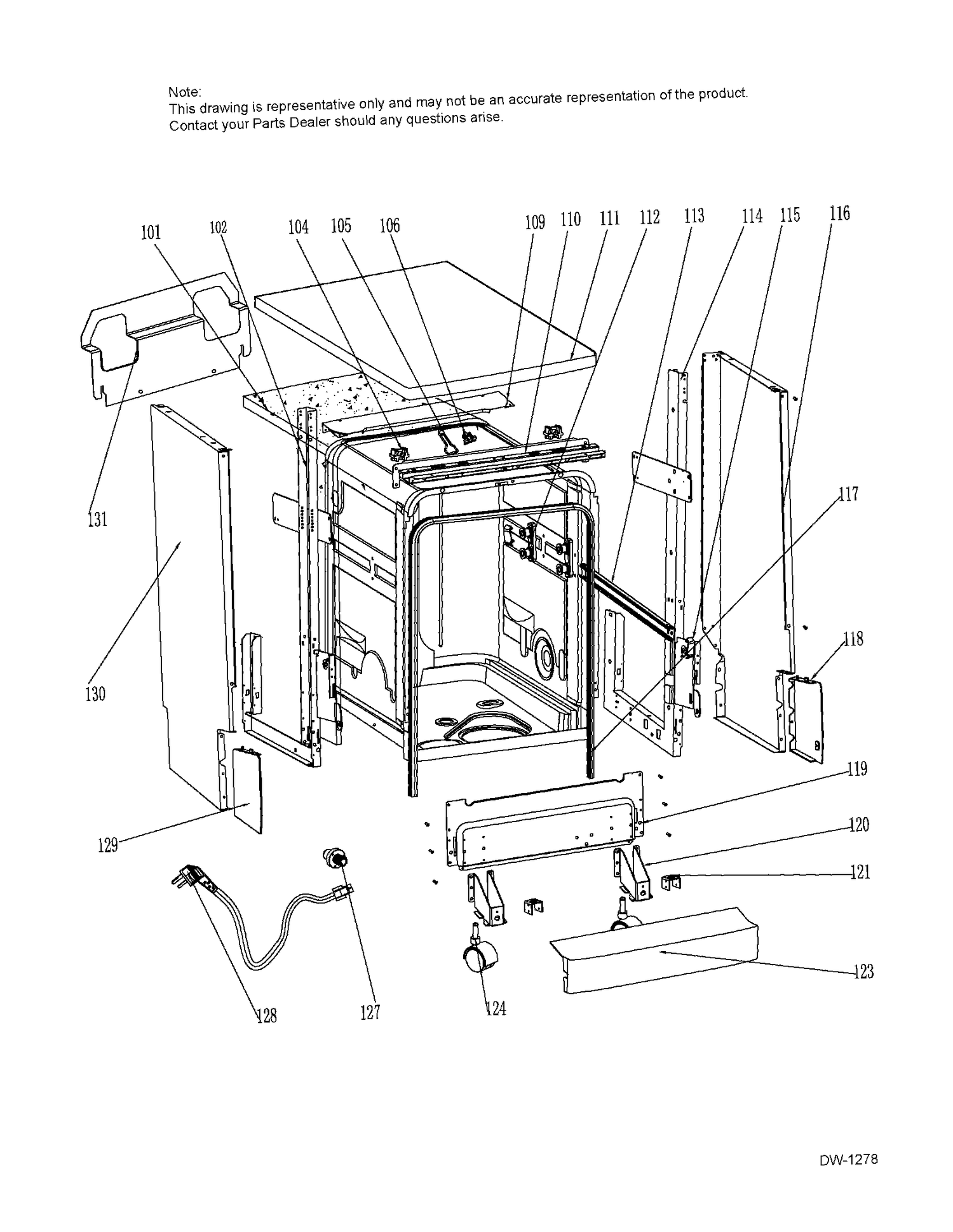 CABINET ASM Diagram and Parts List for GPF400SGF1WW  General Electric Dishwasher