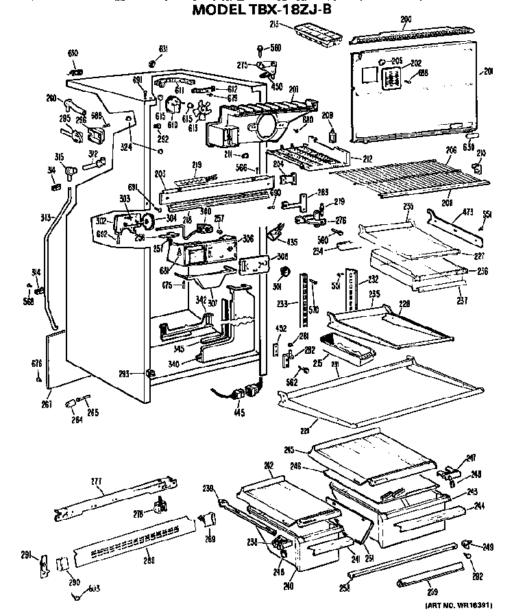 Cabinet Parts Diagram and Parts List for TBX18ZJB  General Electric Refrigerator