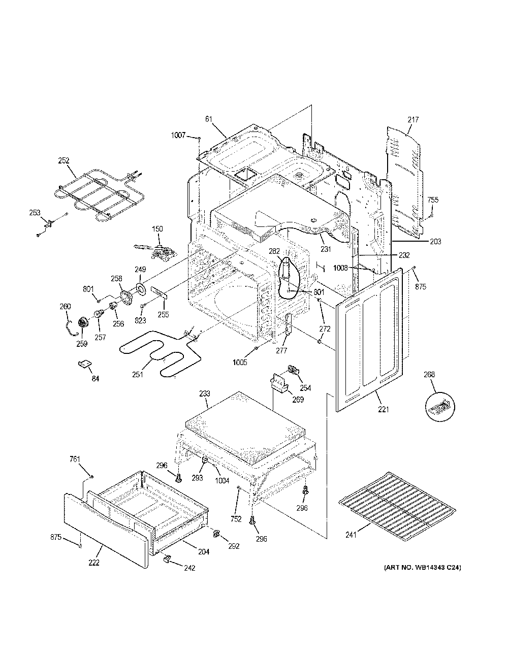 Body parts Diagram and Parts List for XB258RM2SS  General Electric Range